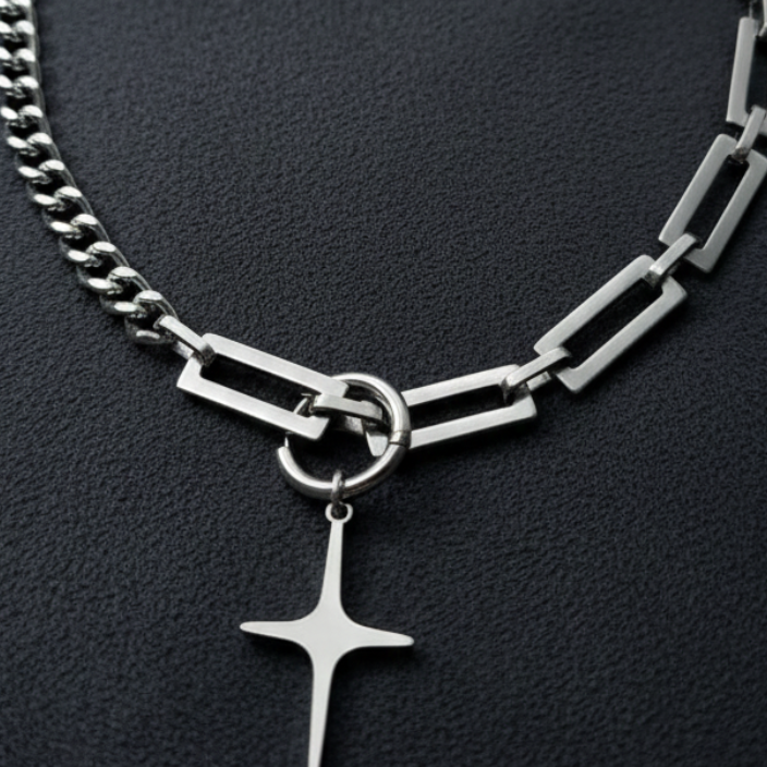 Collar Con Charm Cruz de Acero Inoxidable Resistente al Agua