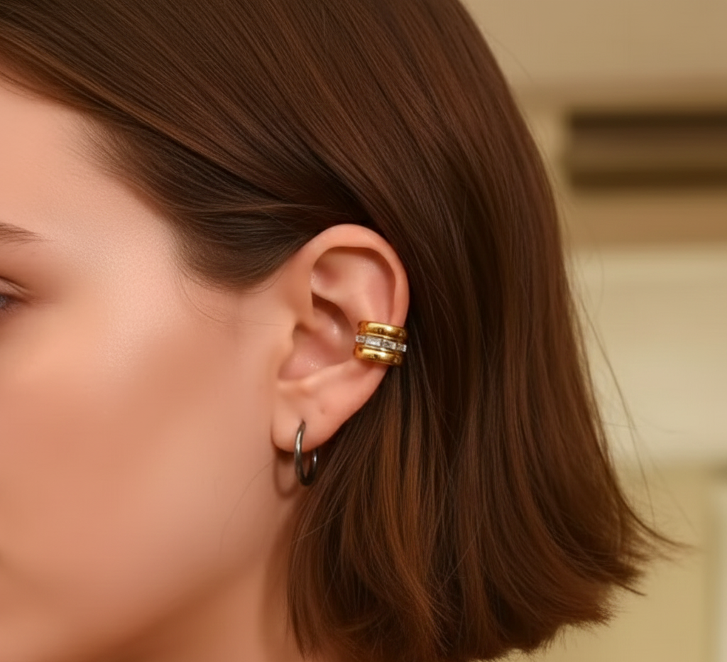 Pendientes Ear Cuff con Cristales sin Perforación en Acero Inoxidable