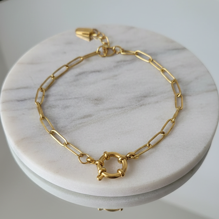 Pulsera de Eslabones Clip de Acero Inoxidable y Baño de Oro 18k