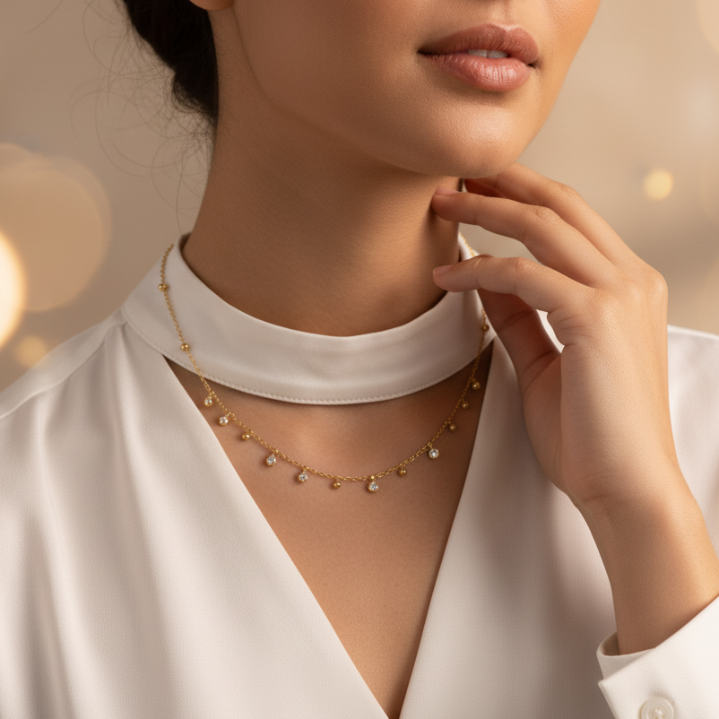 Collar en Acero Inoxidable y Cristales