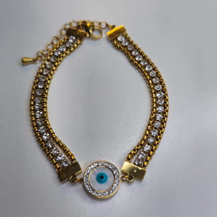 Pulsera con Ojo Turco y Circonitas en Acero Inoxidable