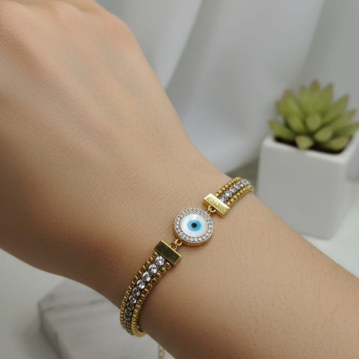 Pulsera con Ojo Turco y Circonitas en Acero Inoxidable