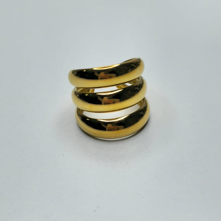 Anillo Tres Capas de Acero Inoxidable y Baño de Oro 18k
