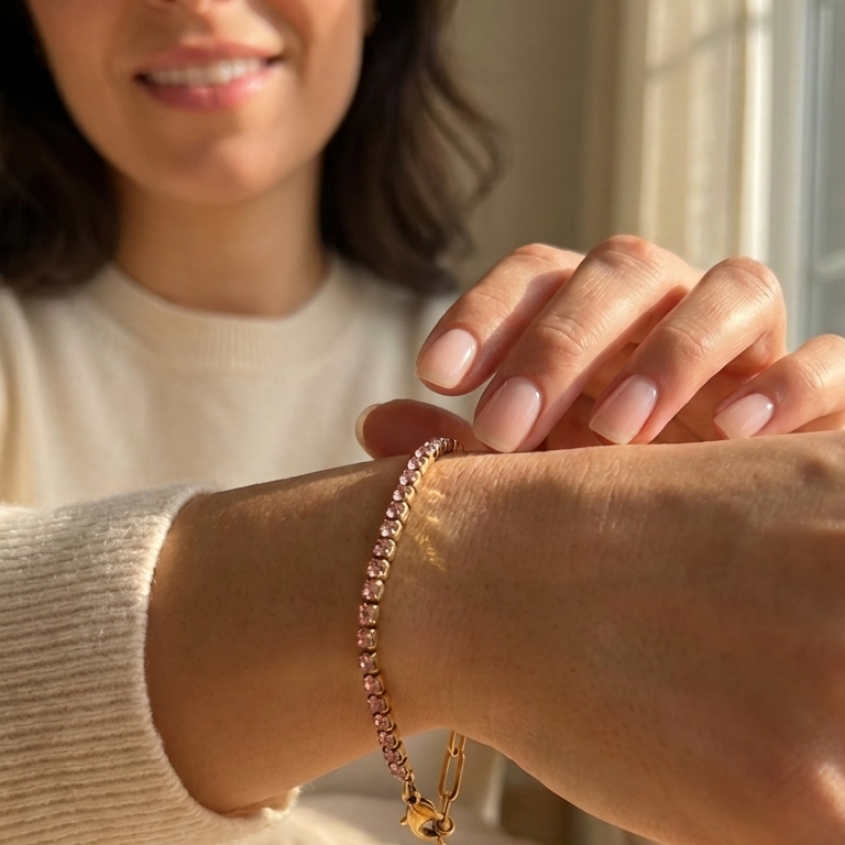 Pulsera Eslabon y Cristales Rosa