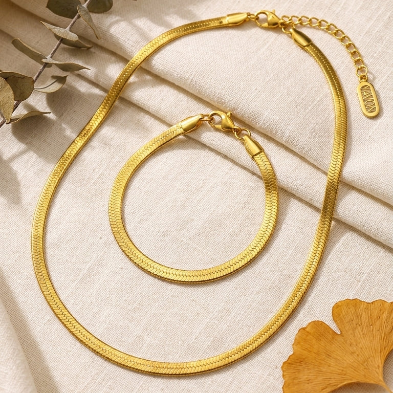 Conjunto de Collar y Pulsera Lisa Plana