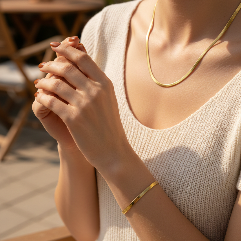 pulsera y collar de acero inoxidable dorado